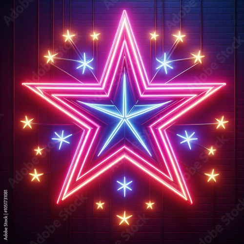 Neon Star A star shaped neon light fixture with a vibrant shinin photo