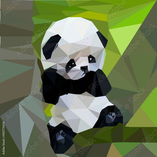 "Panda Reverie: Nature's Embrace"
In this vibrant poly art piece, a playful panda reclines on a sturdy branch, embodying a moment of tranquility amid the lush greenery.