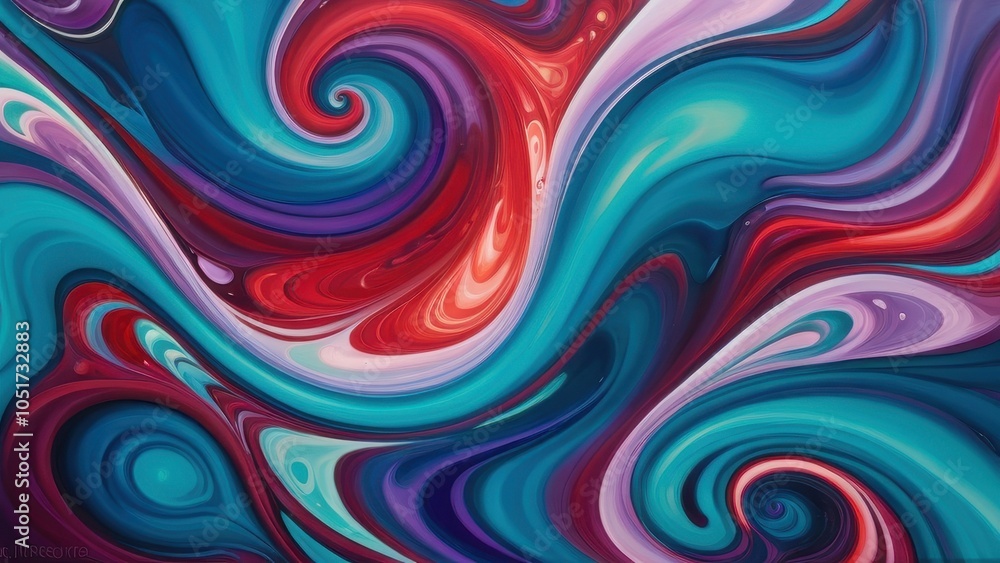Vibrant abstract swirl pattern featuring bold red, turquoise, and purple hues, creating a dynamic and energetic visual appeal. Perfect for modern decor or creative projects Vibrant abstract swirl pattern featuring bold red, turquoise, and purple hues, creating a dynamic and energetic visual appeal. Perfect for modern decor or creative projects