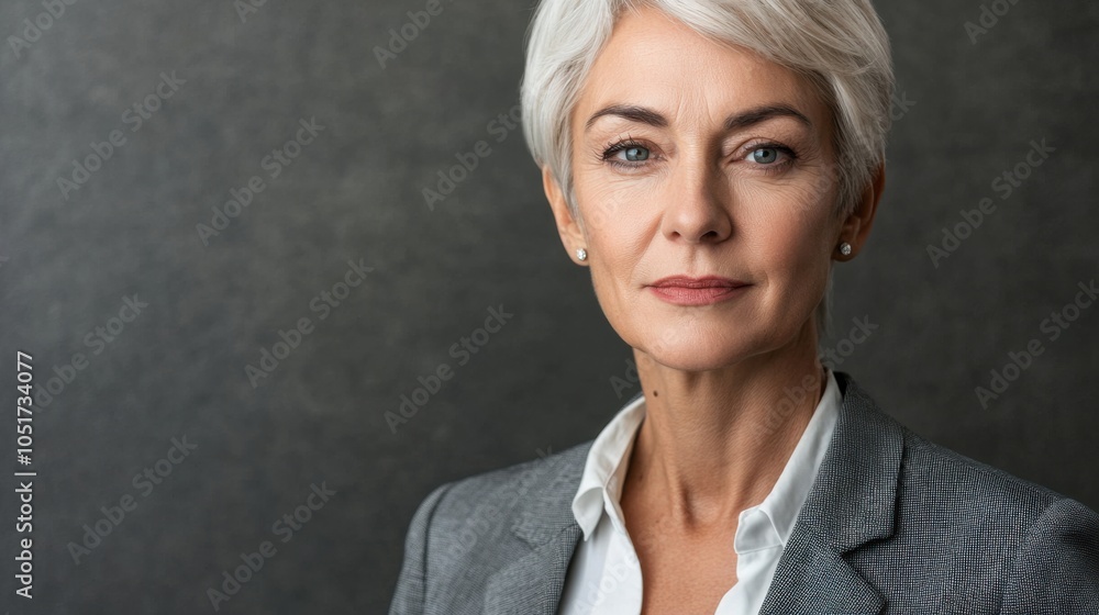 Headshot of a confident businesswoman, mature European appearance, professional attire, neutral background Headshot of a confident businesswoman, mature European appearance, professional attire, neutral background