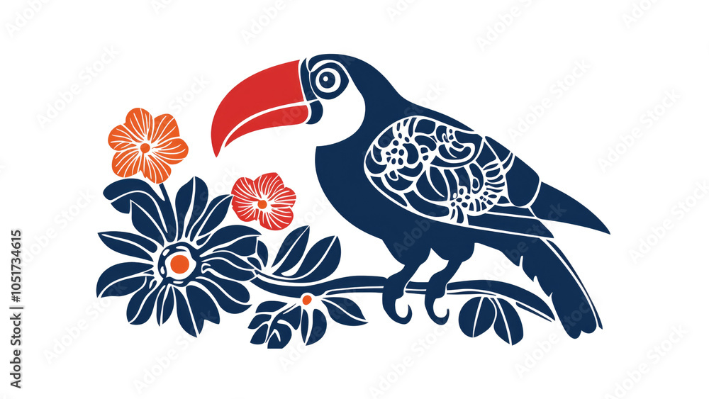 Obraz premium Toucan Silhouette with Flowers