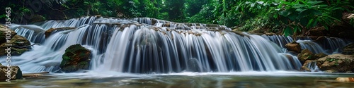Tranquil Waterfall Flowing in Lush Forest