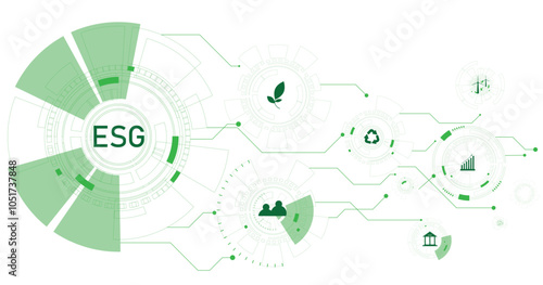 Environmental Social Governance investment concept.
ESG,Sustainable business on network connection vector illustration on green background. 
