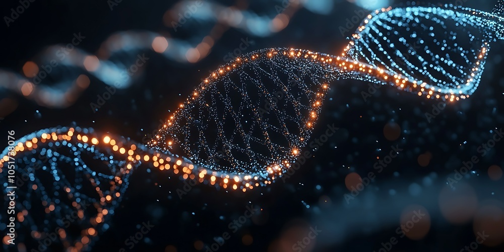 Obraz premium 3D representation of DNA strands with glowing effects.