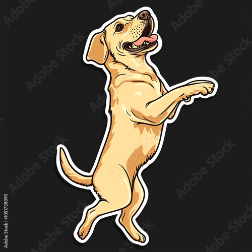 Labrador Retriever Dog Jumping Happily 2D Cartoon Stock Photo Illustration