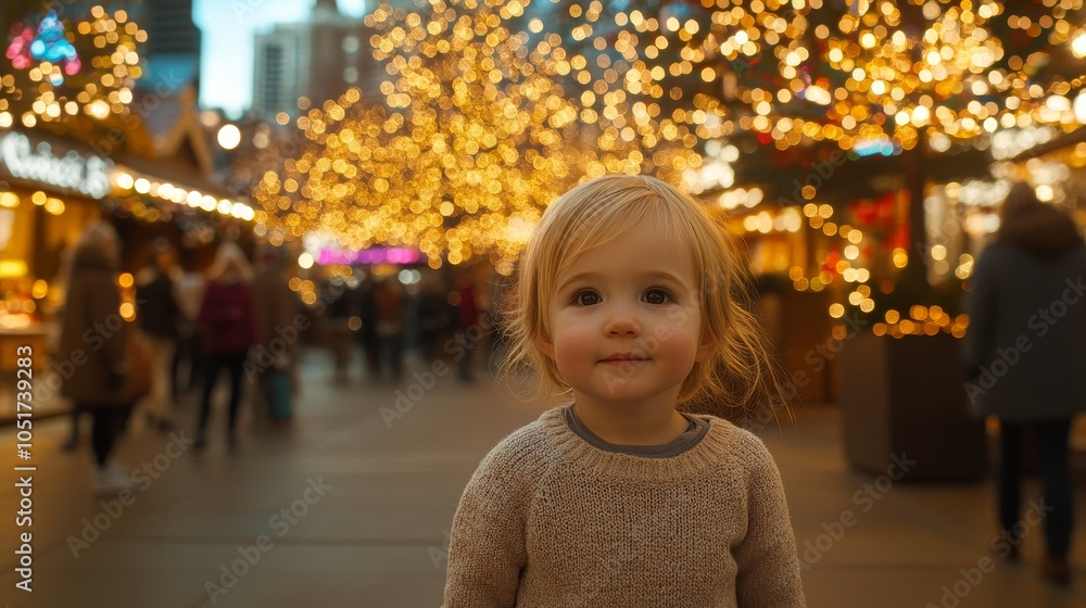 Child Celebrating Christmas:Adorable Little Girl in Festive Lights.Concept of holiday cheer, festive season, Christmas card design, children's photography, holiday advertising, greeting card design. Child Celebrating Christmas:Adorable Little Girl in Festive Lights.Concept of holiday cheer, festive season, Christmas card design, children's photography, holiday advertising, greeting card design.