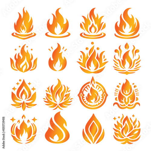 Fire symbol vector set on a white background