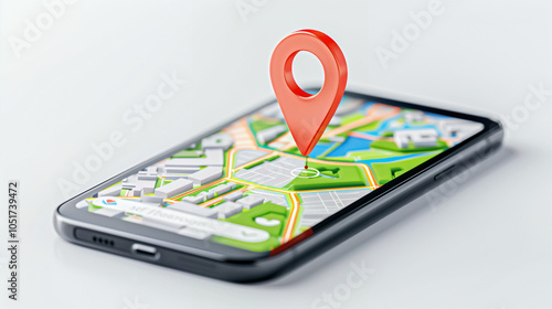 Smartphone with Map Showing Location Pin on Screen for Navigation and Directions