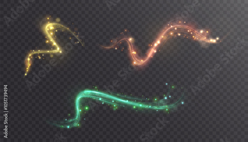 Magical golden shimmer effect for web design and fabulous user interface. Bright Twirl. Vector