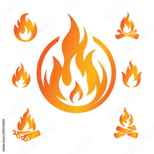 Fire symbol vector set on a white background