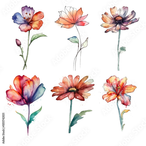watercolor flowers set, illustration