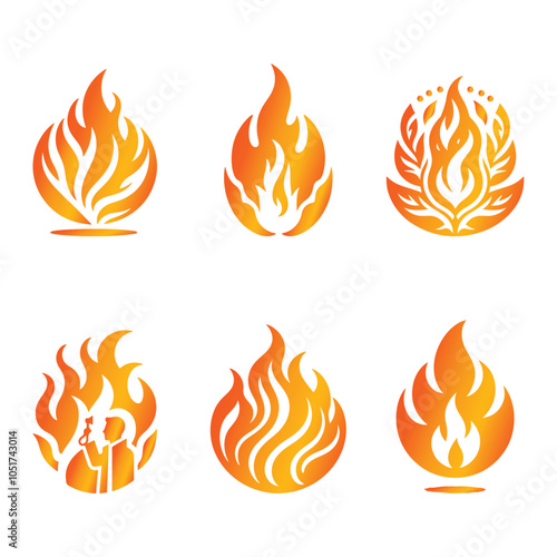 Fire symbol vector set on a white background
