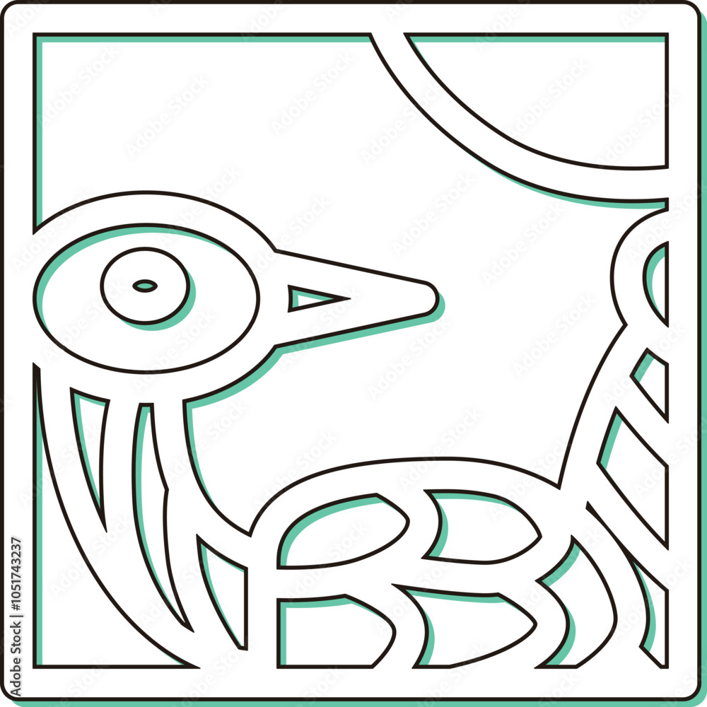 Obraz premium カラーシャドウ正方形ミニ花札アイコン 睦月 松 鶴 1月 松に鶴