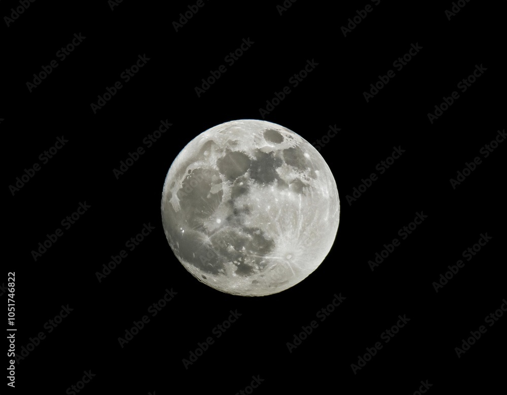 Obraz premium Full moon illuminating the night sky, representing lunar phases, astronomy, and nighttime beauty.