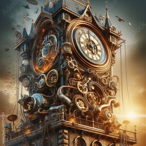 Steampunk Clock Tower A Victorian era clock tower with intricate