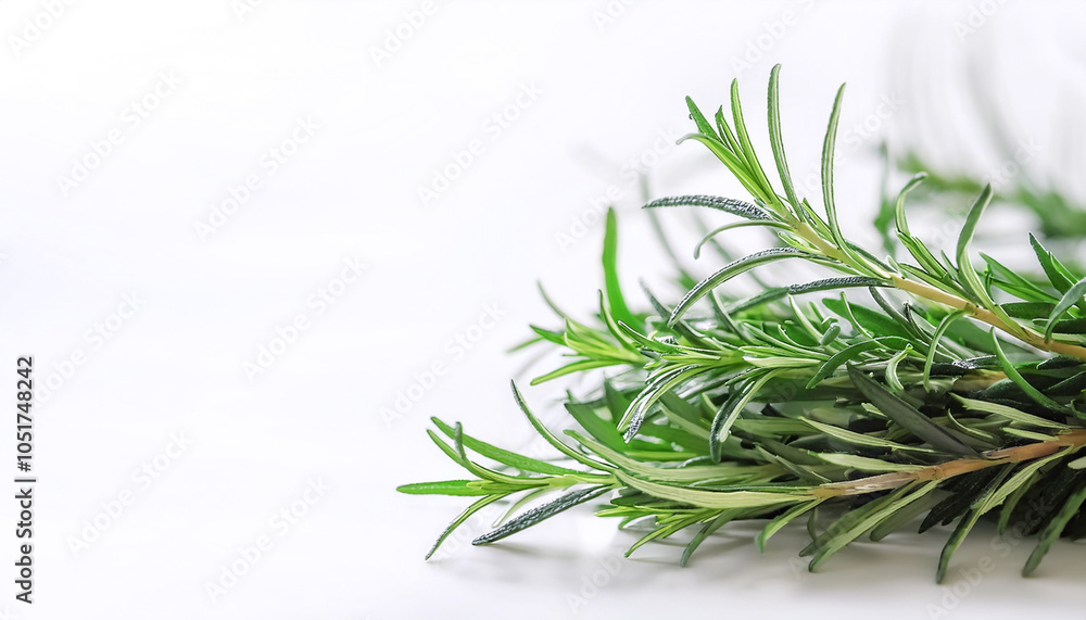 Fototapeta premium close up Rosemary on side position provides copy space for text. background concept isolated white