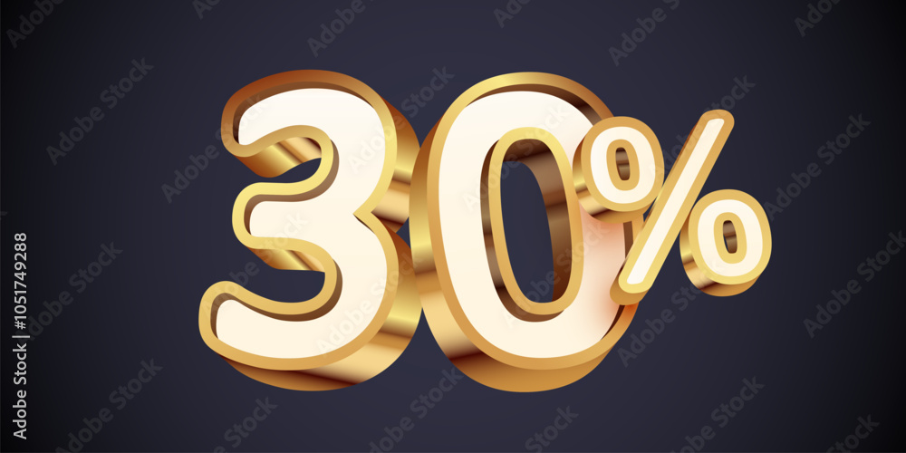 30 percent Off. 3d golden number 30. Sale banner and poster. 30 percent Off. 3d golden number 30. Sale banner and poster.