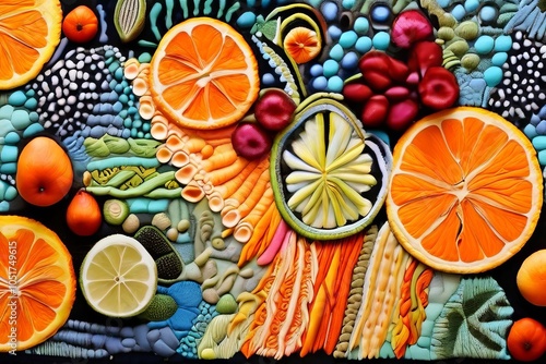 textile art with food inspired patternscreating a textile piece photo