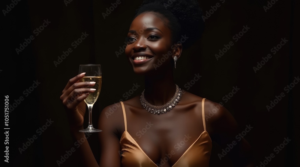 Fotografie Festive Elegance celebration with a african black woman adorned with luxury minimal jewelry