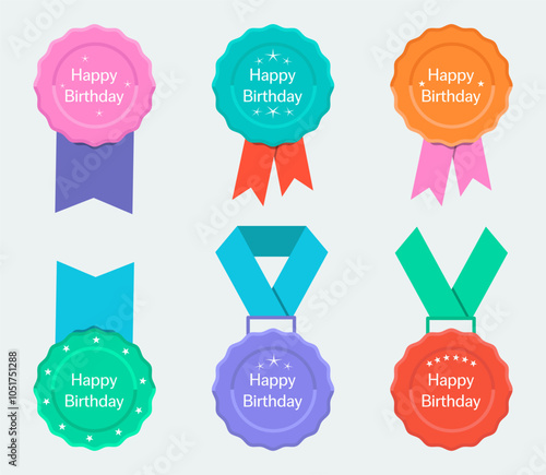 Happy birthday medal badge collection with ribbon