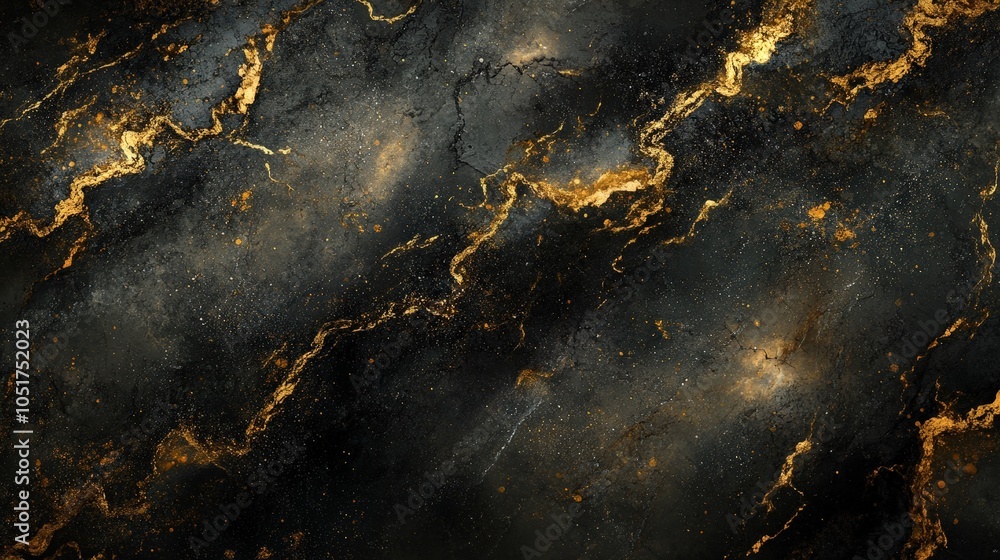 Black and gold marble texture with swirling patterns on a dark background. Black and gold marble texture with swirling patterns on a dark background.