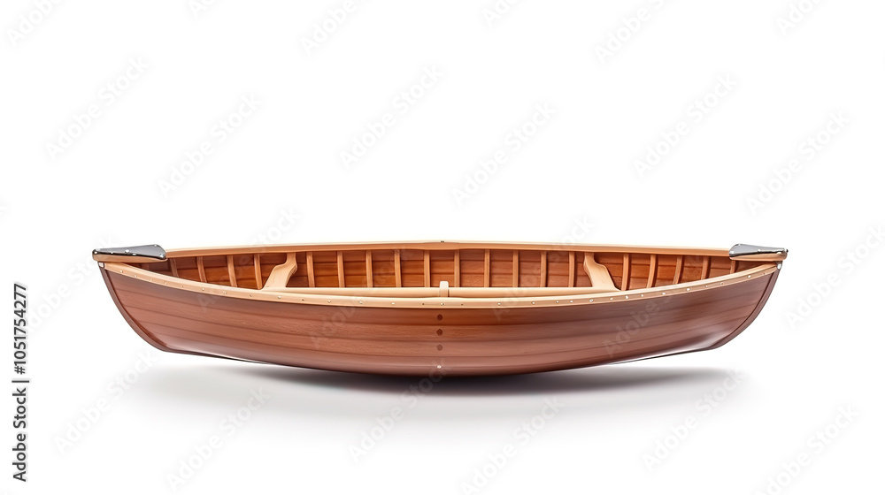 Fototapeta premium Beautiful Small wooden empty rowing boat isolated on pure white background