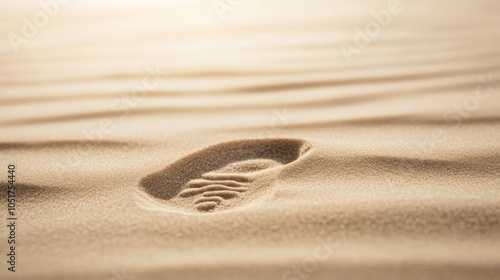 A single footprint in the sand, creating a shallow indent in the desert.