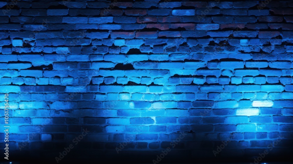 A blue neon light forms a striking shape on a brick wall, illuminating the area with a cool glow during the night. A blue neon light forms a striking shape on a brick wall, illuminating the area with a cool glow during the night.