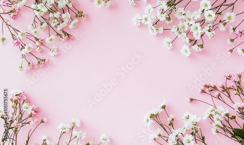 Wallpaper Mural White and pink flowers arranged in a frame on a pink background. Torontodigital.ca