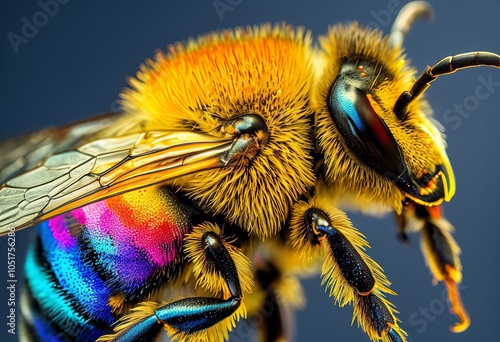 vibrant colorful bee a photograph of a bee family apidae with it photo