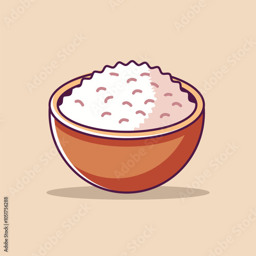 Rice In A Bowl Cartoon Vector Illustration. Rice Food Flat Icon Outline