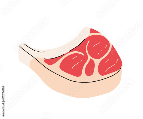 Raw meat products. Fresh beef steaks, pork raw meat food flat vector illustration set. Butcher shop products