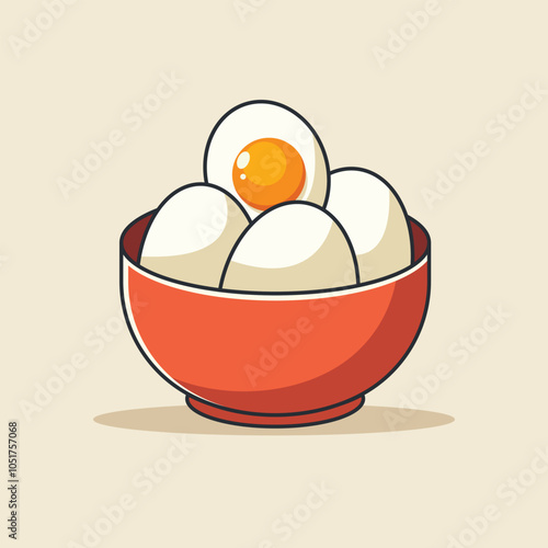 Bowl Of Boiled Eggs Vector Illustration. Chicken Boiled Eggs Food Flat Icon