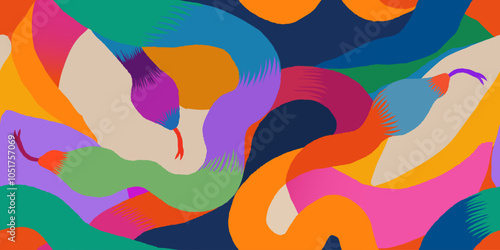 Exotic colourful abstract snakes pattern. Dynamic fashionable print. Vector template for design. 