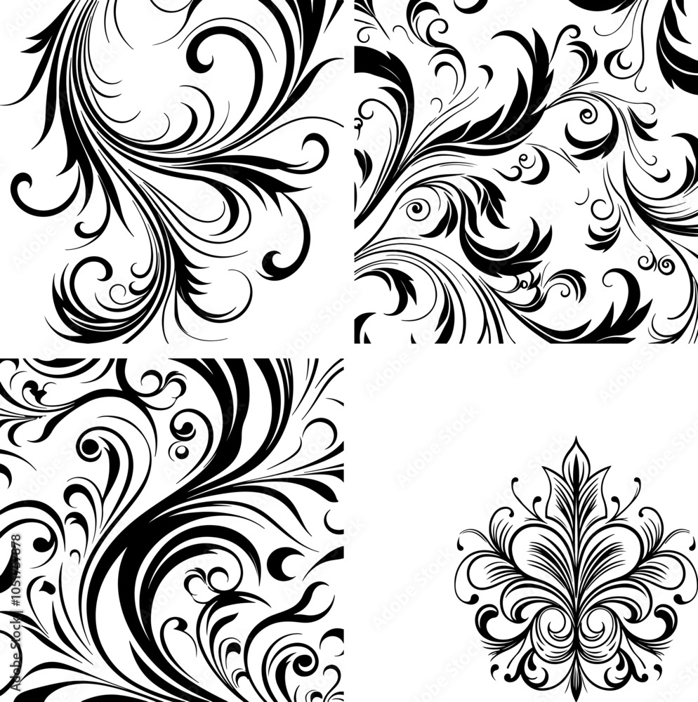 Fototapeta premium Calligraphic Design Elements Ornate Scroll flourishes filigree Swirl ornament stroke curls divider