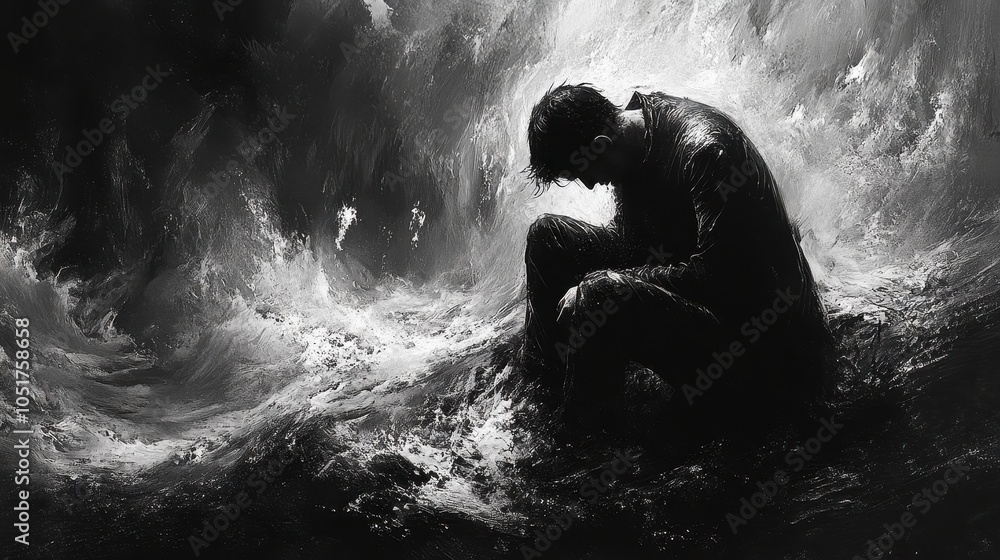 Obraz premium Abstract representation of torment and despair in a dark abyss.
