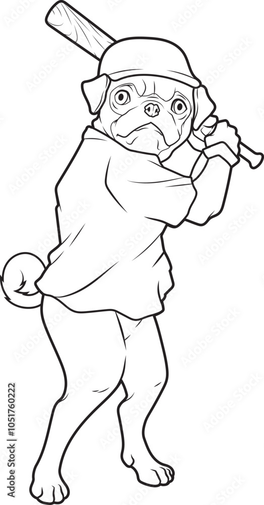 Fototapeta premium Pug Baseball Baseball bat Animal Vector Graphic Art Illustration