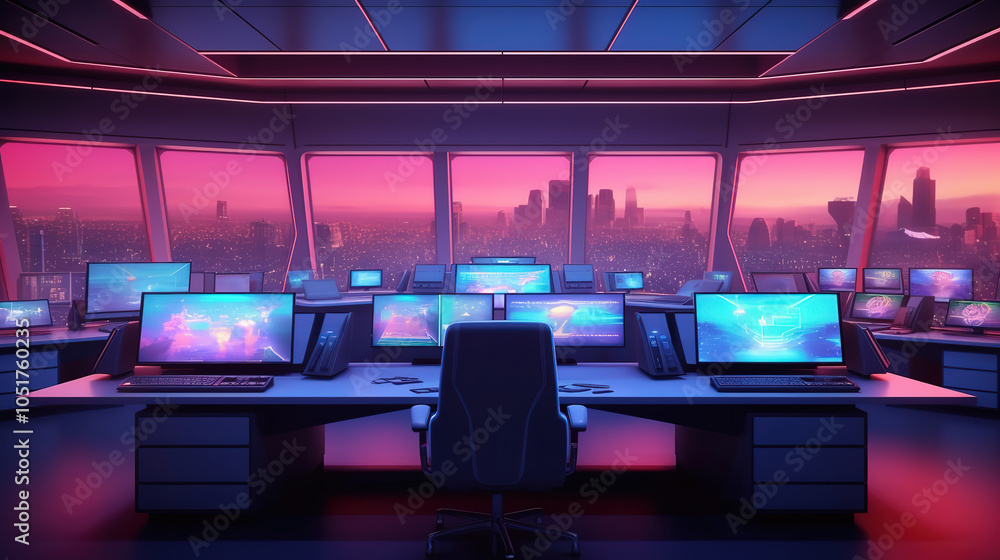 Fototapeta premium Gorgeous monitoring room with at security data center Empty office