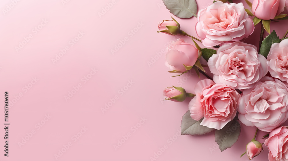 Fototapeta premium Incredible bouquet of pink roses on a pink background