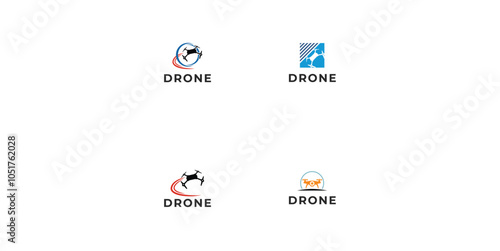 Set Drone Helicopter Camera Lens Photography logo. Drone with Camera Shutter or aperture logo.