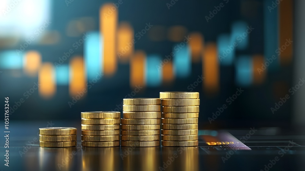 Gold Coins Stacked on Graph Chart. Illustration background for presentation and wallpaper Gold Coins Stacked on Graph Chart. Illustration background for presentation and wallpaper