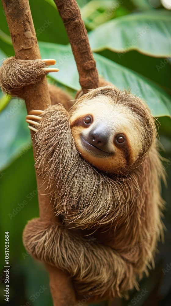 Sloth hanging on tree branch wildlife animal mammal. Sloth hanging on tree branch wildlife animal mammal.