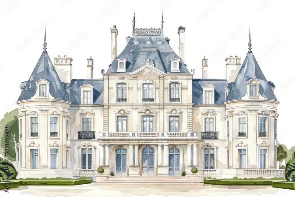 Elegant French chateau illustration Elegant French chateau illustration