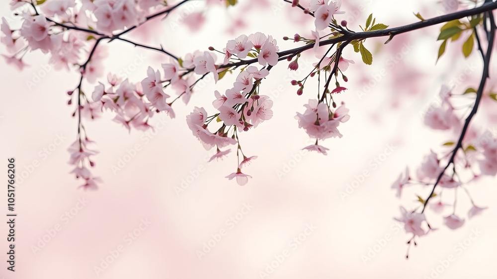 Delicate pink blossoms sway gently on a slender branch, creating a delicate floral cascade against a soft, ethereal backdrop. Delicate pink blossoms sway gently on a slender branch, creating a delicate floral cascade against a soft, ethereal backdrop.