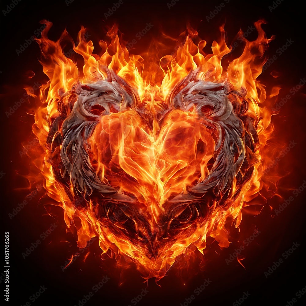 Fototapeta premium burning heart on black. Generative AI (생성형 AI)