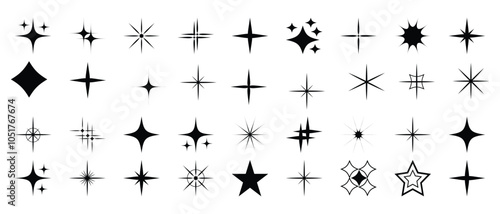 Twinkling star icon, vector set. Set of sparkle icon, vector, stars and bursts icons.  Abstract black sparkles. Shine, cleaning icon set. Vector illustration.
