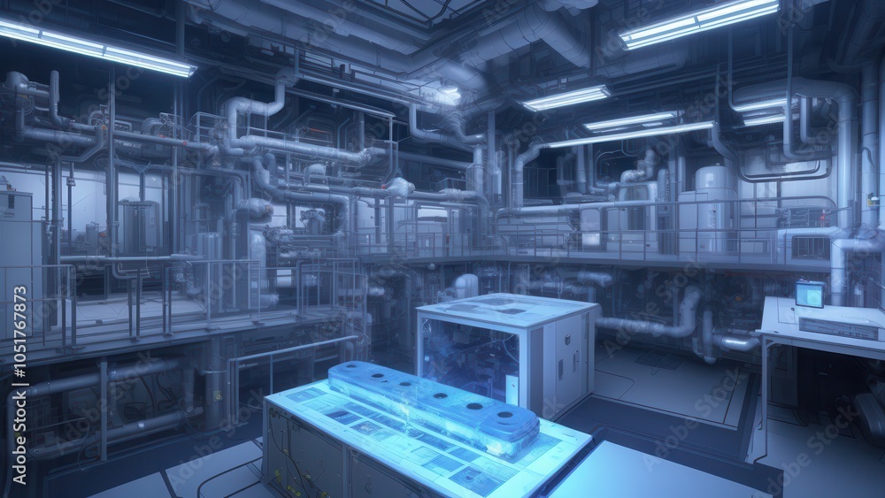 Fototapeta premium Futuristic space station interiors merge cutting-edge technology with functional design. Perfect for sci-fi productions and architectural visualization, featuring living spaces and research facilities