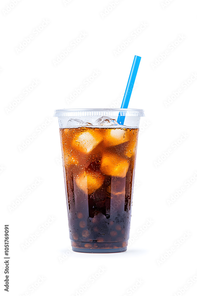 Refreshing glass of iced tea with ice cubes isolated on white background