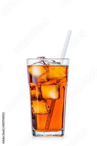  Refreshing glass of iced tea with ice cubes isolated on white background