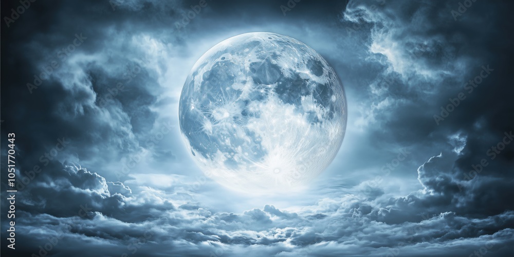 Full moon illuminating cloudy night sky, ethereal atmosphere, dramatic lighting Full moon illuminating cloudy night sky, ethereal atmosphere, dramatic lighting